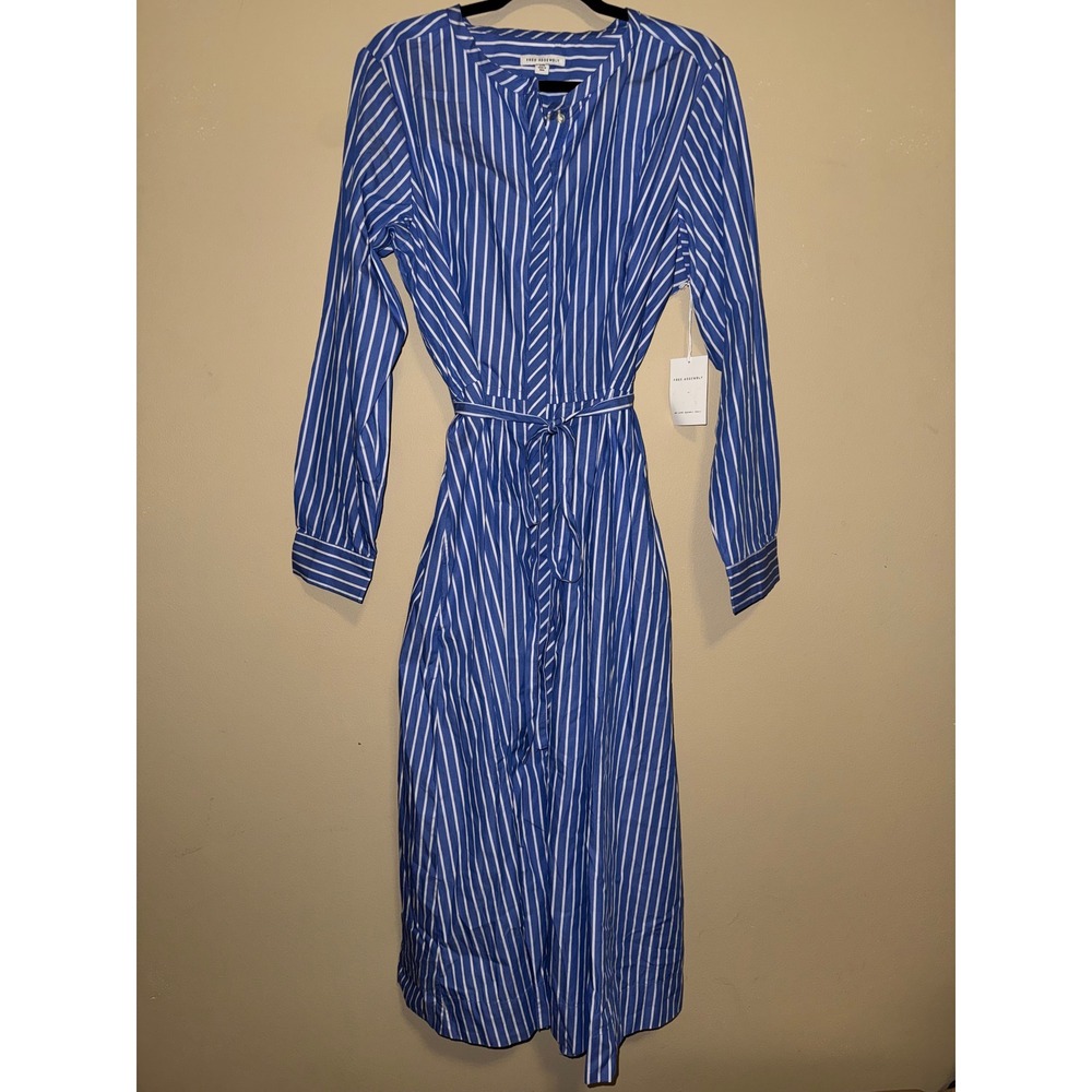 Womens XXL Nautical Blue White Striped Long Sleeve Maxi Shirt Dress NWT Preppy